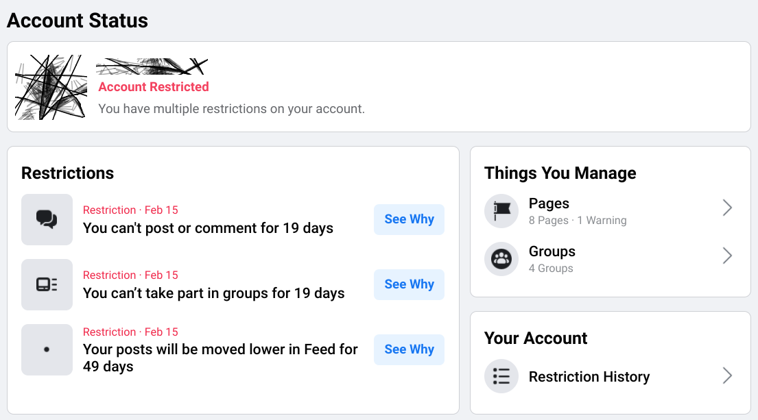 Facebook Account Status Restricted
