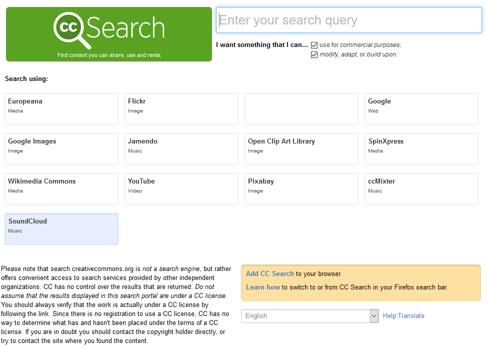 Creative Commons Search Page