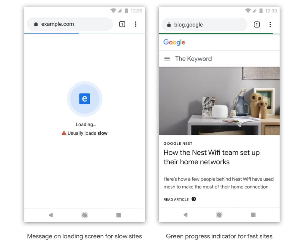 badges for fast and slow loading pages in chrome