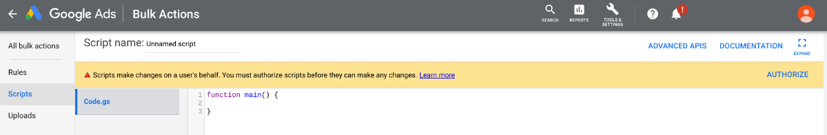creating a new google ads automation script
