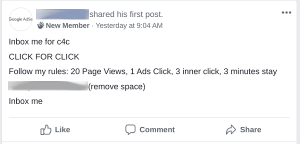 Fraudulent AdSense CPC Offer